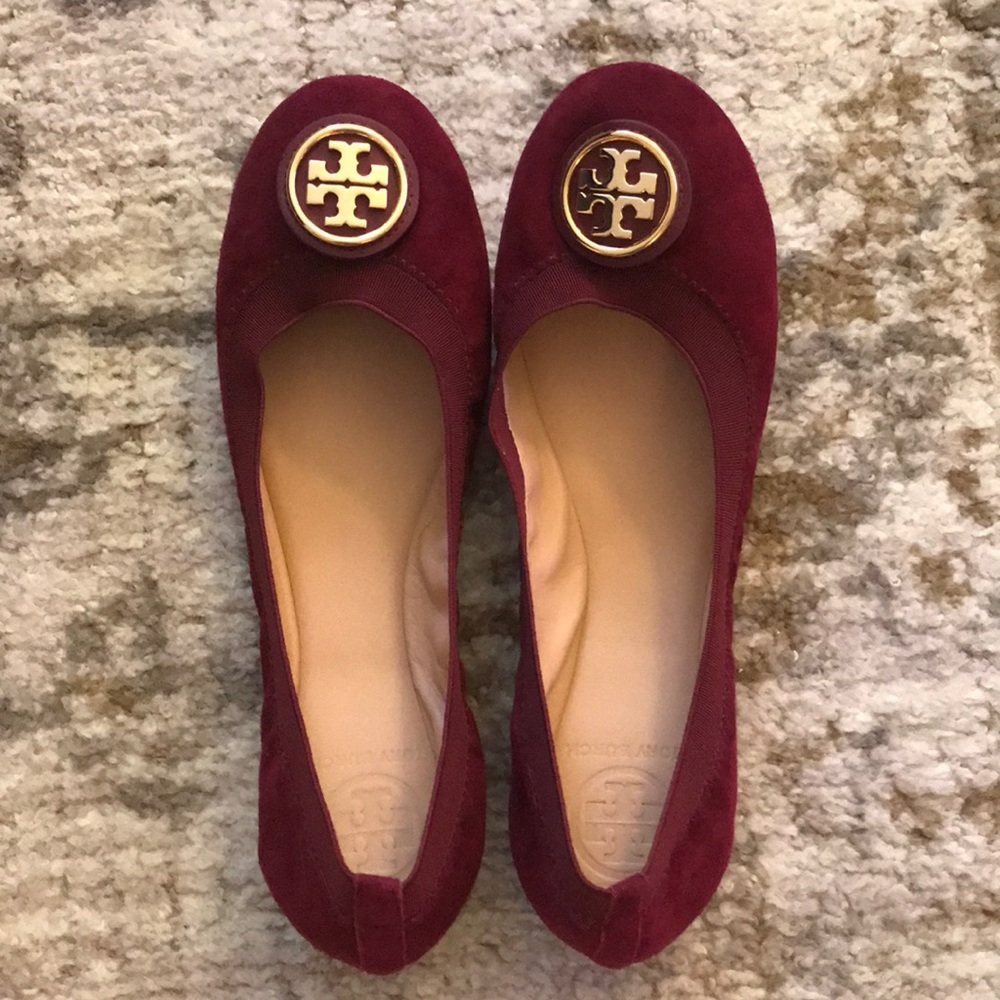 Tory Burch Caroline Leather Logo Ballet Flats